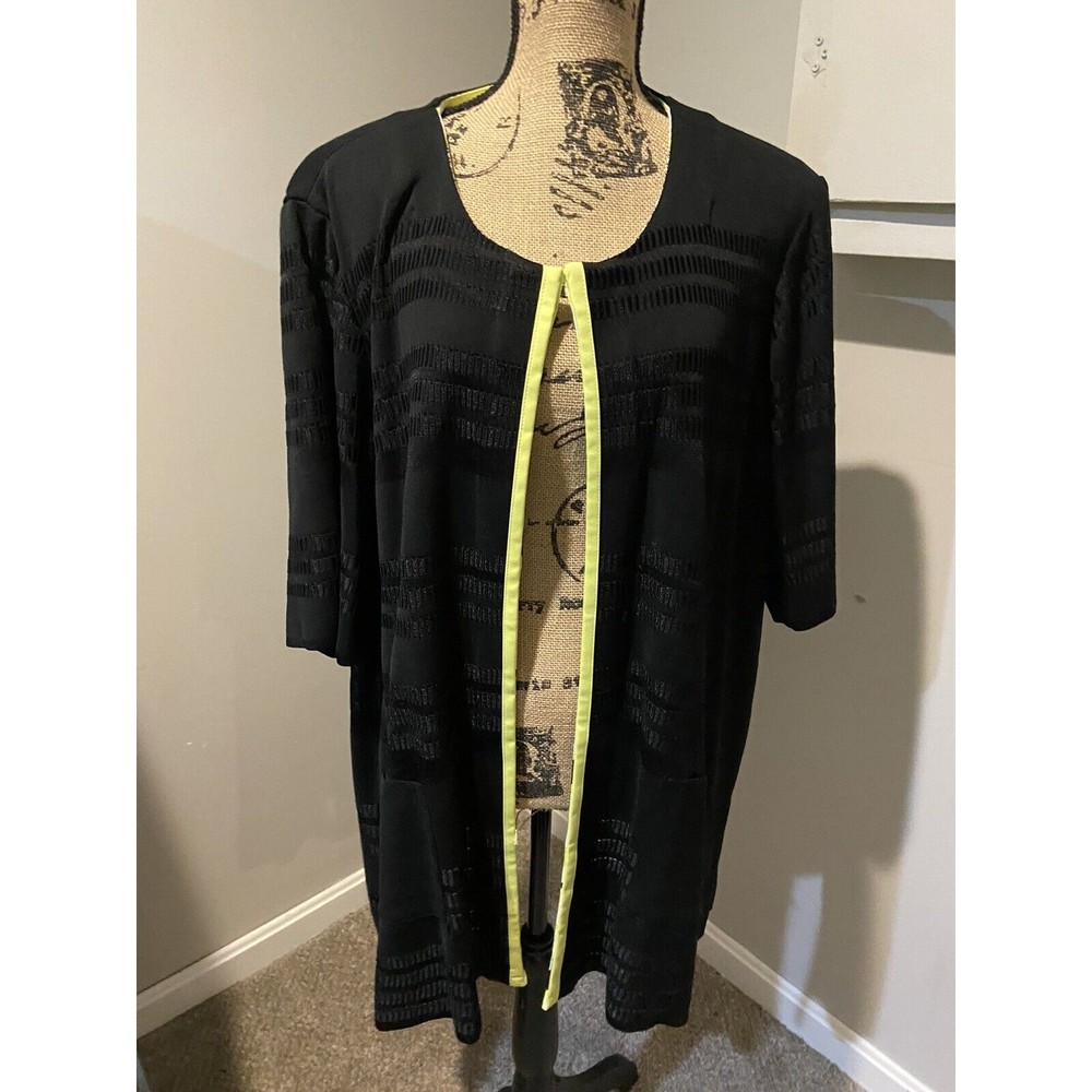 Ming Wang dress jacket, long cardigan, 3/4 sleeve, black, 3X